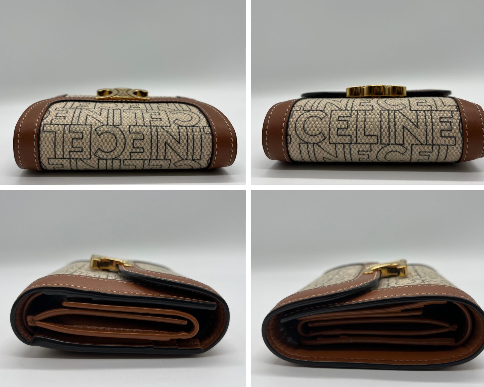 正規品/未使用に近い】CELINE スモールウォレット トリオンフ 全面CELINEプリント テキスタイル ナチュラル / タン 3つ折り財布  ベージュ×ブラウン テキスタイル スモールウォレット コンパクト 10D782ES1.02NT - メルカリ