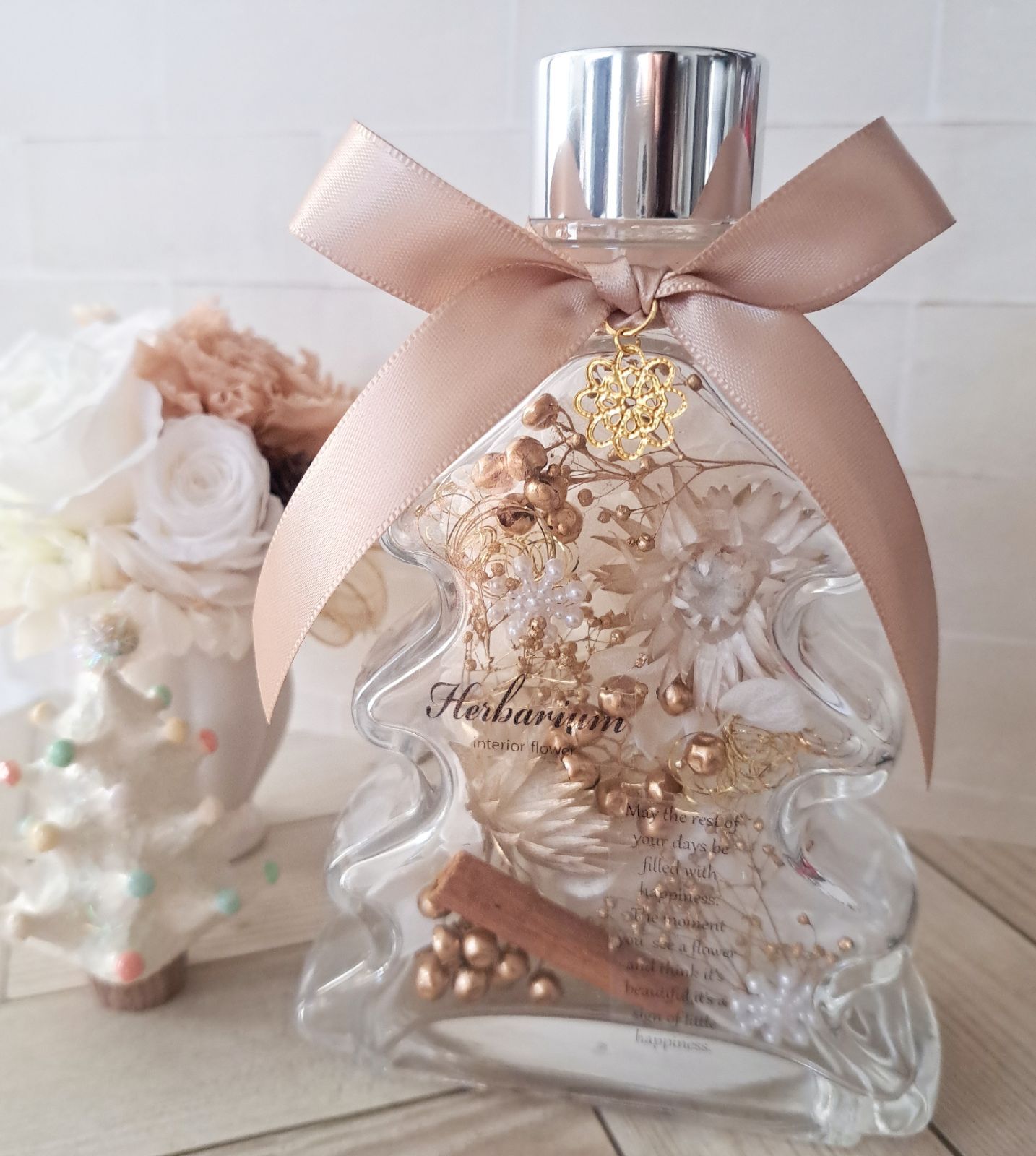 sale♡white&gold バラのツリーボトルフラワー(ハーバリウム) あったかい