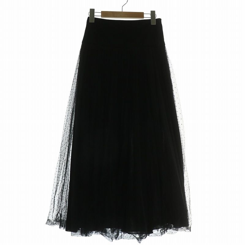 クリスチャンディオール Christian Dior 24SS ドットプリーツプリュムティチュールスカート ナイロン ロング 水玉 ジップフライ 38 S 黒 ブラック 841J50A8810 |XZ GY17