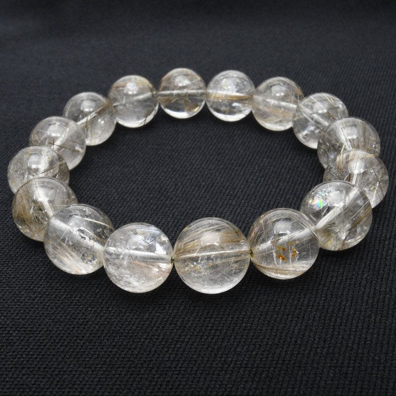 高透明度で繊細銀針の優美な艶 13mm シルバールチルクォーツブレスレット 艶感 GHB53 浄化 ビジネス運 精神の安定 チャンスを見 める 仕事運 安定した収入 お守り 高品質 京海堂 天然石の卸 京の蔵