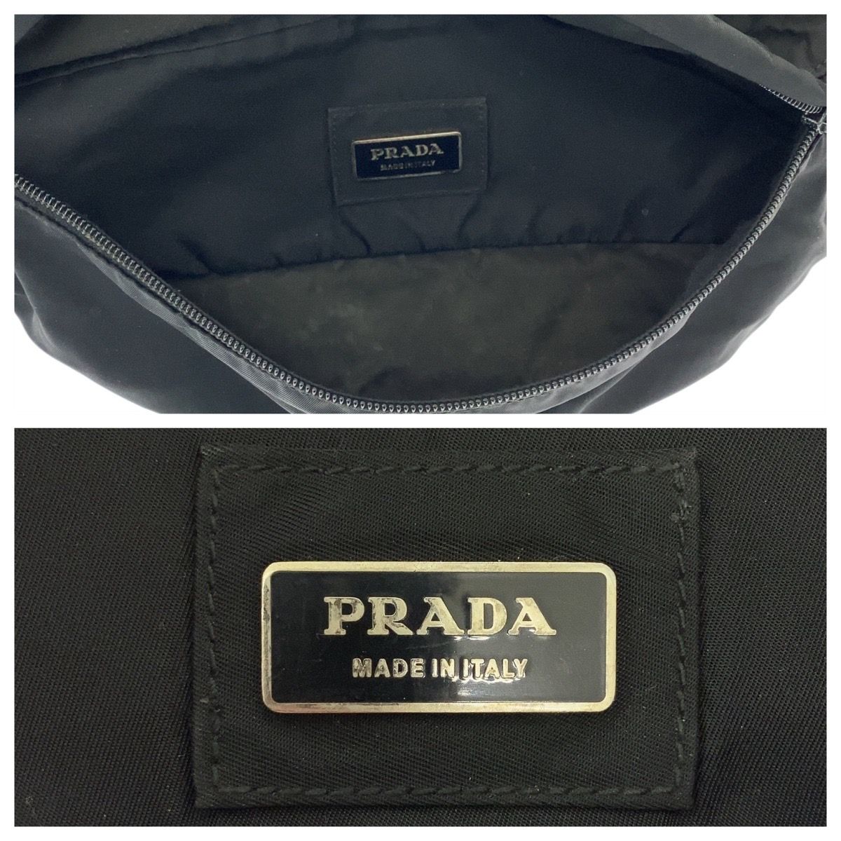 PRADA プラダ テスート 三角ロゴプレート ブラック 黒 シルバー金具 