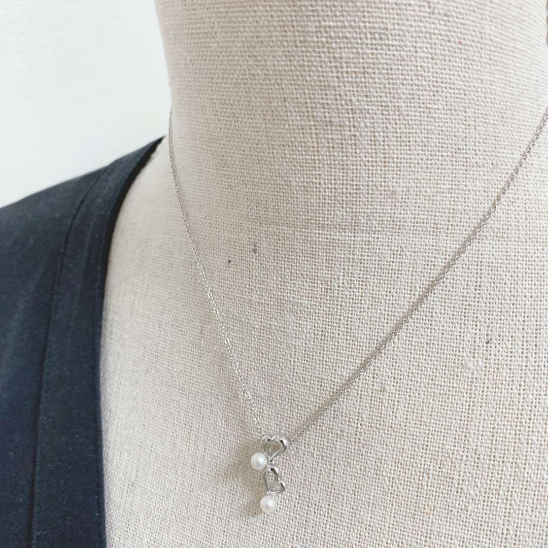箱付き TASAKI タサキ シルバー ネックレス ダブルハート 本真珠