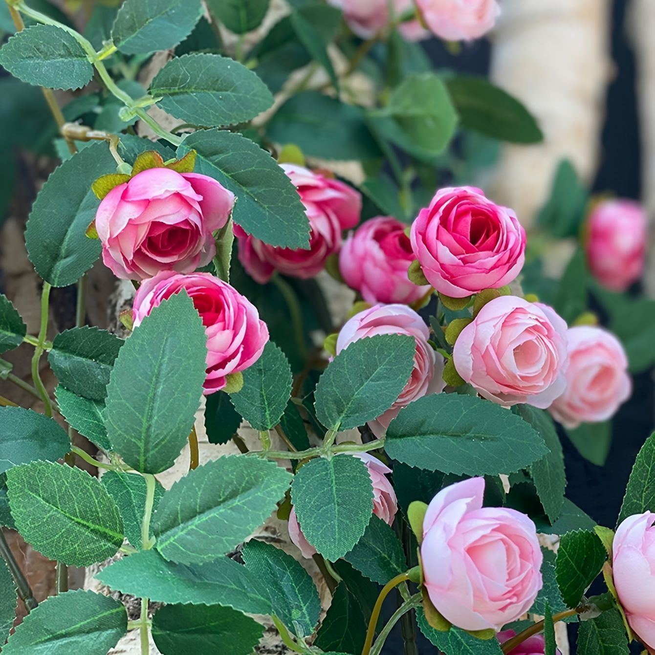 アートフラワー 造花 ティーローズフラワー 薔薇 ハンギングヴァイン ガーデンデコレーション バレンタインデー ホームオーナメント プロポーズ ウェディング ウェディングデコレーション用品 美的 ホームデコレーション グリーン ダブルピンク