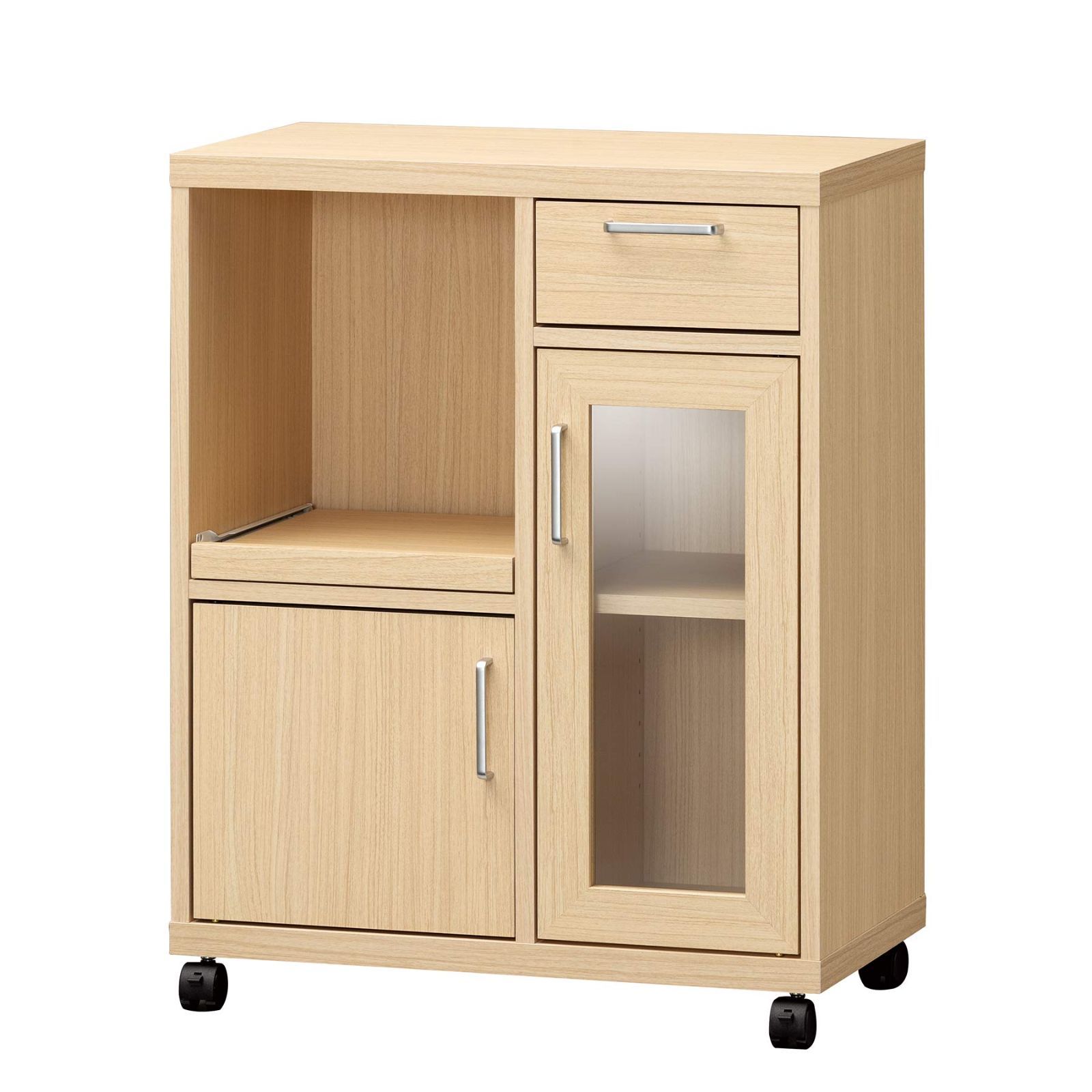 新着商品 ベーシックデザイン ナチュラルブラウン木目柄 幅63.1×奥行35.6×高さ80cm 一人暮らしの部屋や狭いスペースにぴったりサイズ 同シリーズで組み合わせ自由自在 レンジ台 FUL-8065SLNA 食器棚 カウンターワゴン 白井産業