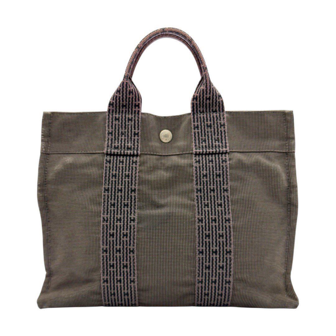 良品 エルメス エールライン キャンバス トートバッグ グレー系 HERMES 美品 エルメス エールライン MM トート バッグ