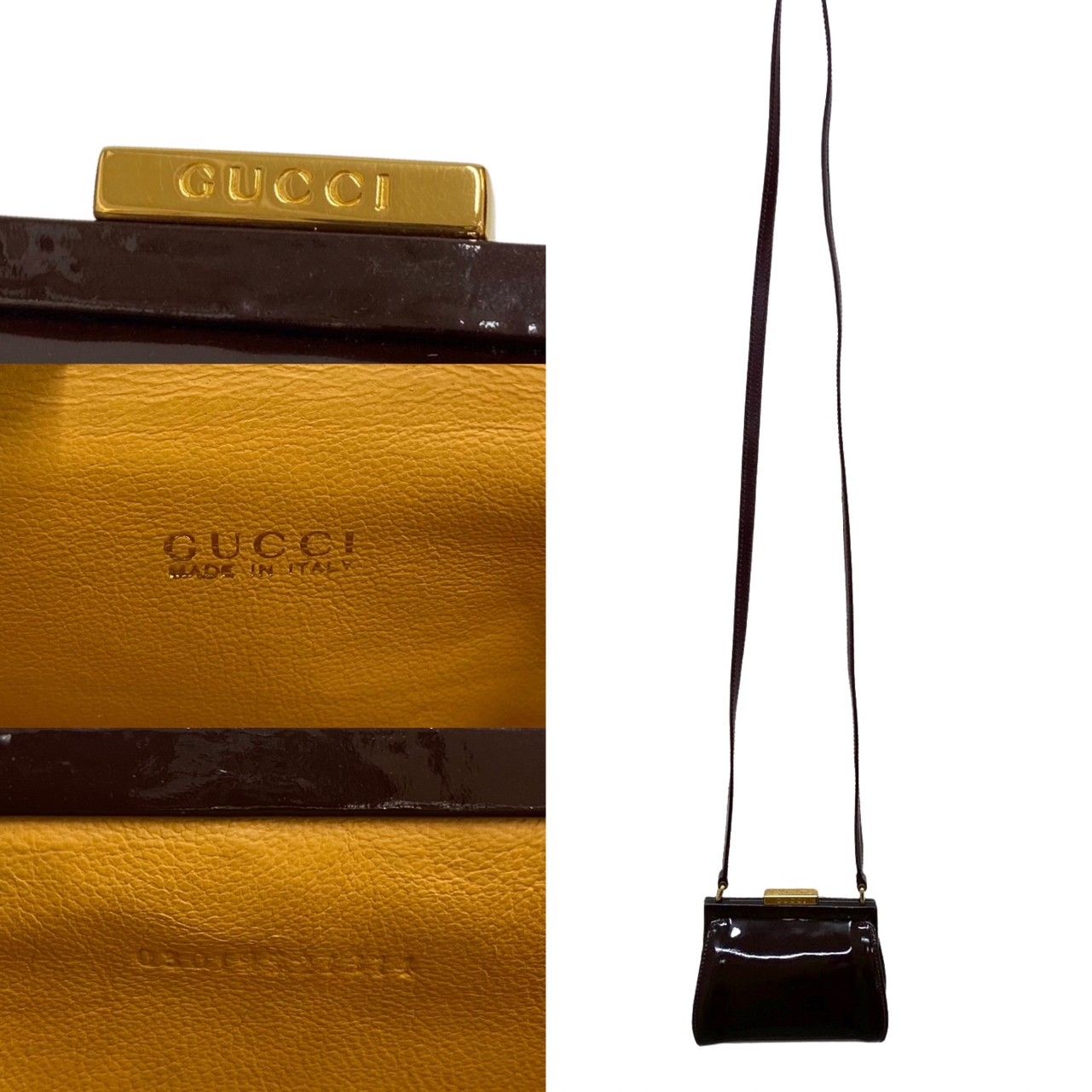 極 美品 希少品 GUCCI グッチ ロゴ 金具 パテントレザー エナメル 本革