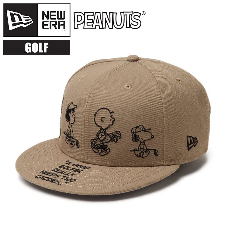 ニューエラ ゴルフキャップ 帽子 スヌーピー NEWERA 14344508 メンズ レディース 9FIFTY キャップ おしゃれ かっこいい シンプル 刺繍 スナップバック アジャスタブル カーキ ゴルフ 平 つば カ - PEA