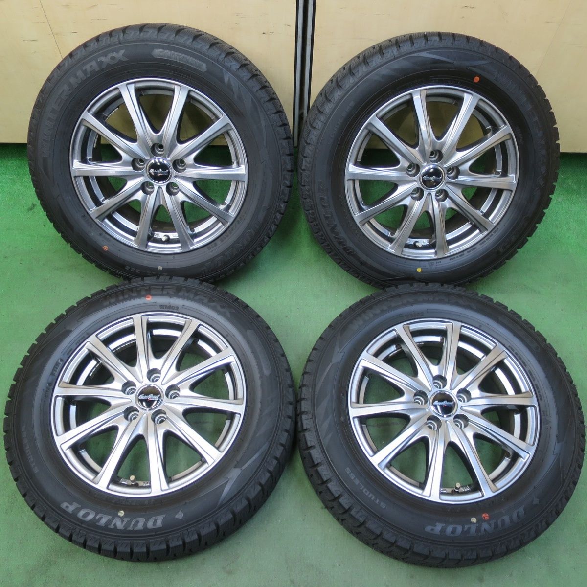 バリ溝 21年 キレイ 9.5分 プリウス 等 195 65R15 スタッドレス ダンロップ ウインターマックス WM02 EuroSpeed MANARAY SPORT ユーロスピード 15インチ PCD100 5H 5092305イス