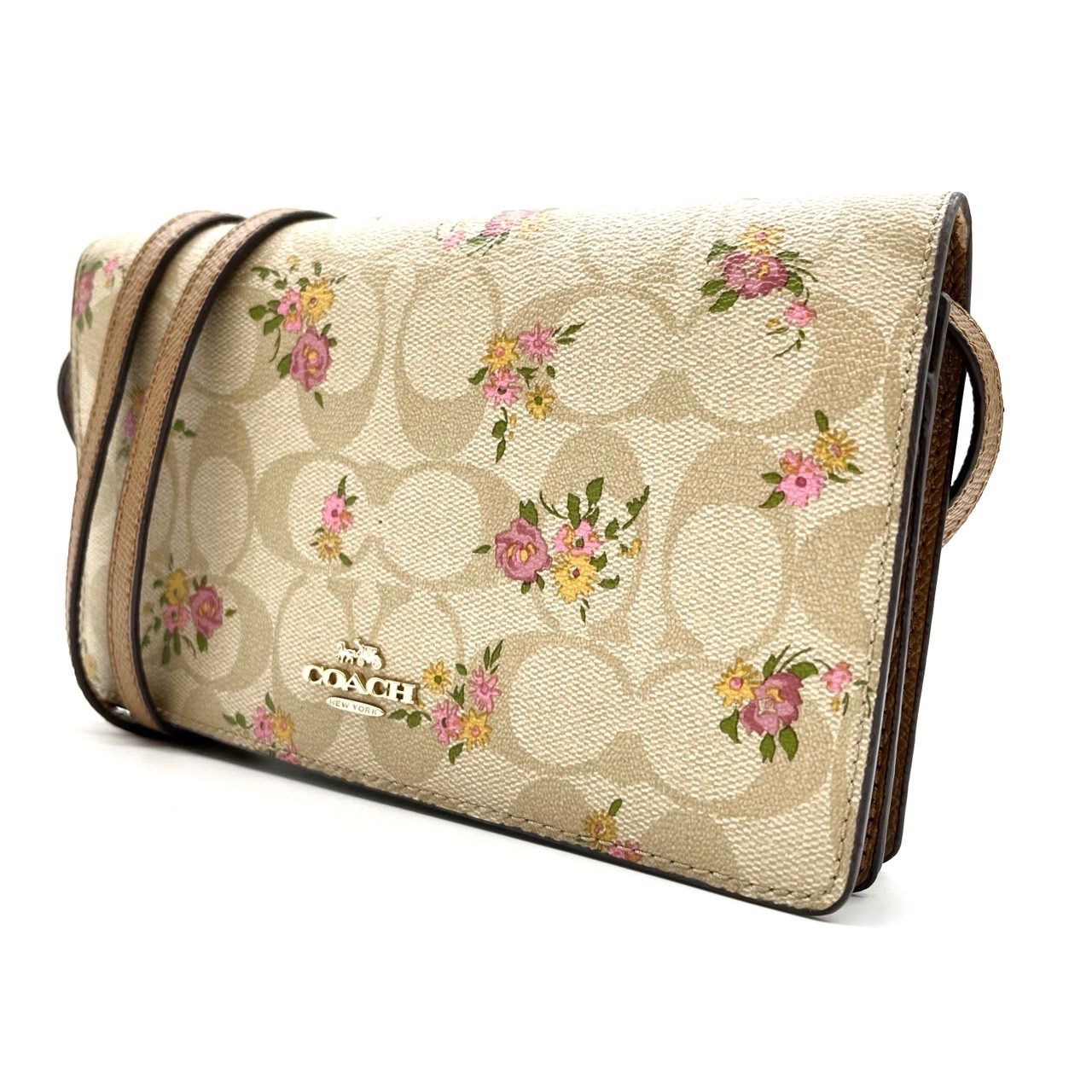 美品】 COACH コーチ ショルダーバッグ シグネチャー 花柄 PVC レザー 