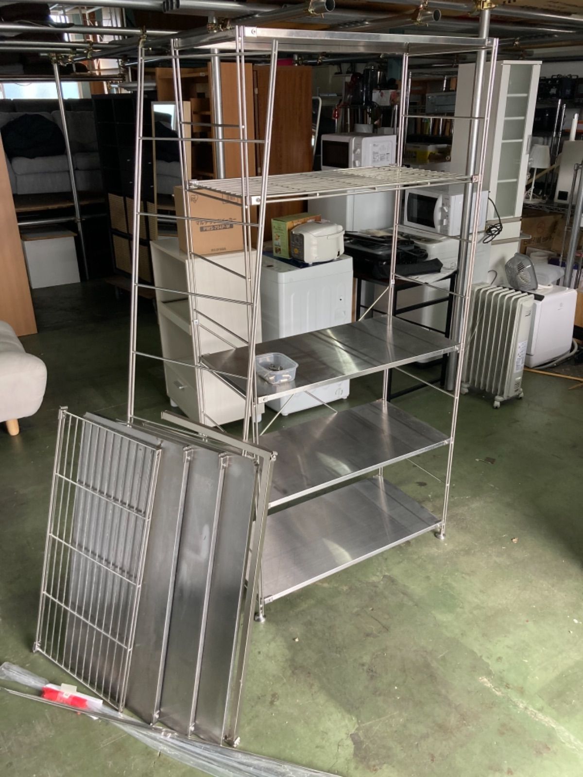 ○ 無印良品、ステンレスユニットシェルフ、幅168cm、キッチンボード 