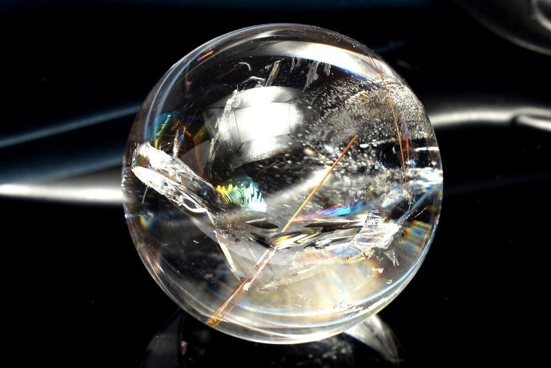 1点物】虹入り レインボー水晶 35mm 丸玉(台座付き) スフィア