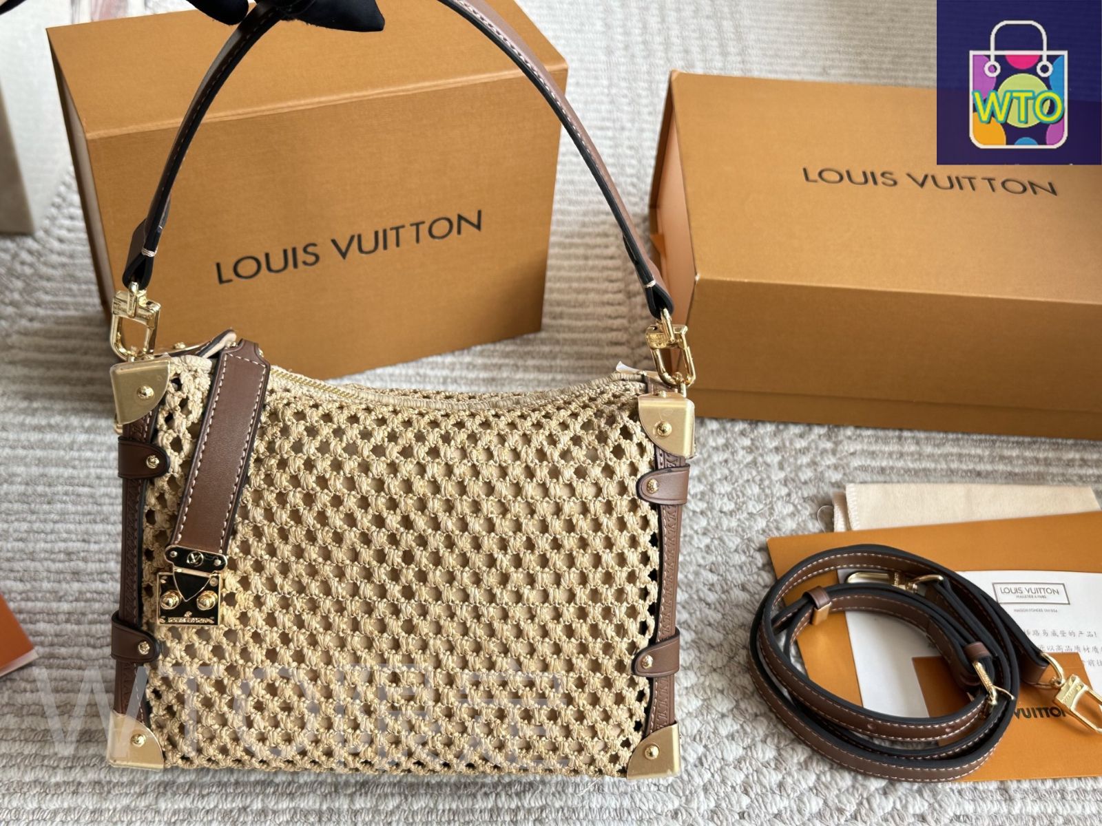 ルイビトン、このブランドが好きでたくさん箱が溜まりました。 今日特価】LOUIS VUITTON ルイ・ヴィトン わら編みバッグ 箱付き