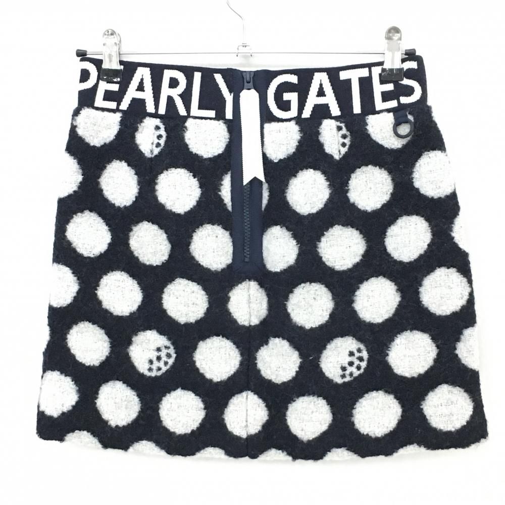 パーリーゲイツ ウールスカート ダークネイビー×白 ドット柄 ウエストゴム レディース 0 S ゴルフウェア PEARLY GATES