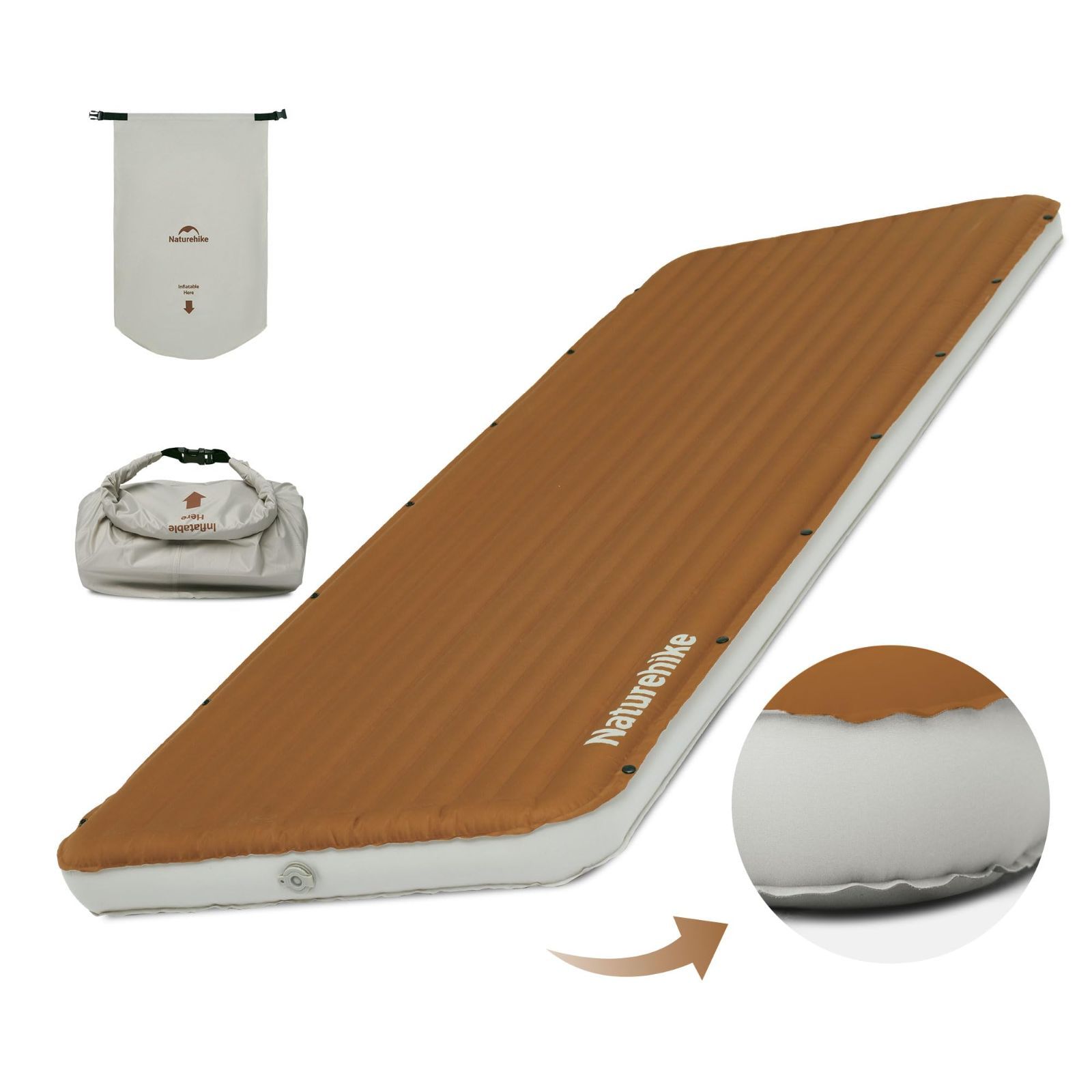 Naturehike 公式 エアーマット 9.5cm厚さ 無限連結 TPU 耐久性 インフレータブルバッグ付き 静音 快適 車中泊 テント泊 キャンプ用 防災用 家庭用 来客用 収納袋付き