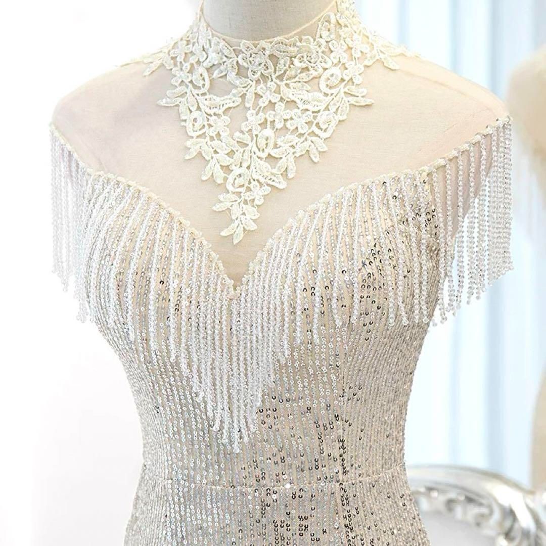 美しい刺繍にデザインのスパンコールイブニングドレス 大人 おとなかわいい スカート モード系ロマンチックドレス クラシカルワンピース