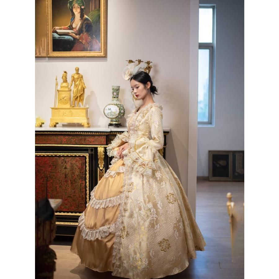 プリンセスライン 中世貴族風 お姫様ドレス 宮廷 パーティー cosply ロングドレス ワンピース 刺繍 フリル Aライン グレー 舞踏会プリンセス宮廷服 舞台服 ステージ衣装 プリンセスライン 黒