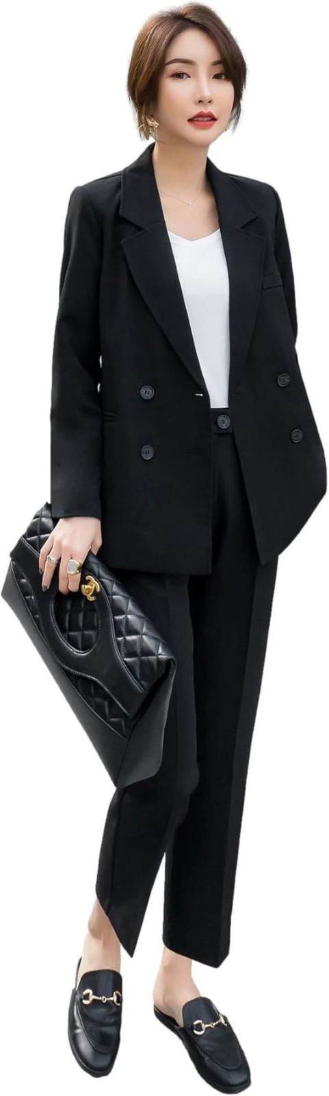 J-Scott ジェイスコット カジュアルスーツ 上下セット 足首スッキリ 9分丈パンツ 長袖 セレモニー 洗える きれいめ ブラック L