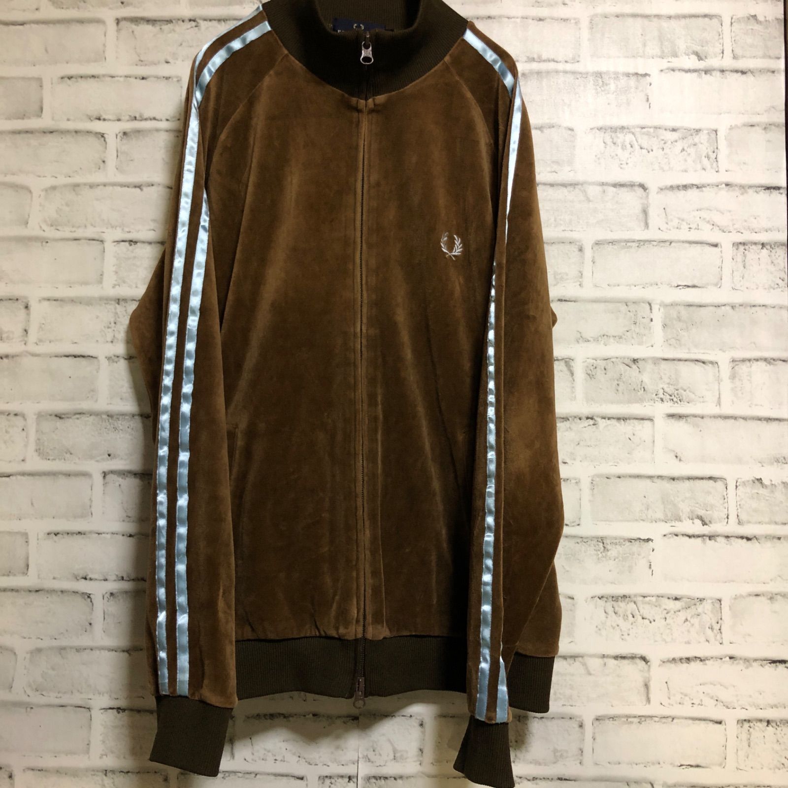 フレッドペリー ベロア トラックジャケット ジャージ 茶 ブラウン 刺繍 L 希少ブラウンベロア⭐️Fred Perry トラックジャケット/ジャージ