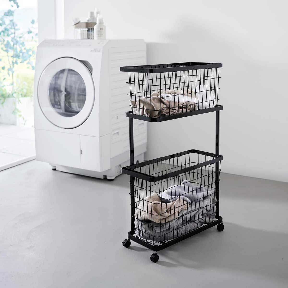 ランドリーバスケット 山崎実業 tower タワー ランドリーワゴン バスケットセット スリム 8465 ブラック SPORTUS 沖縄発送不可