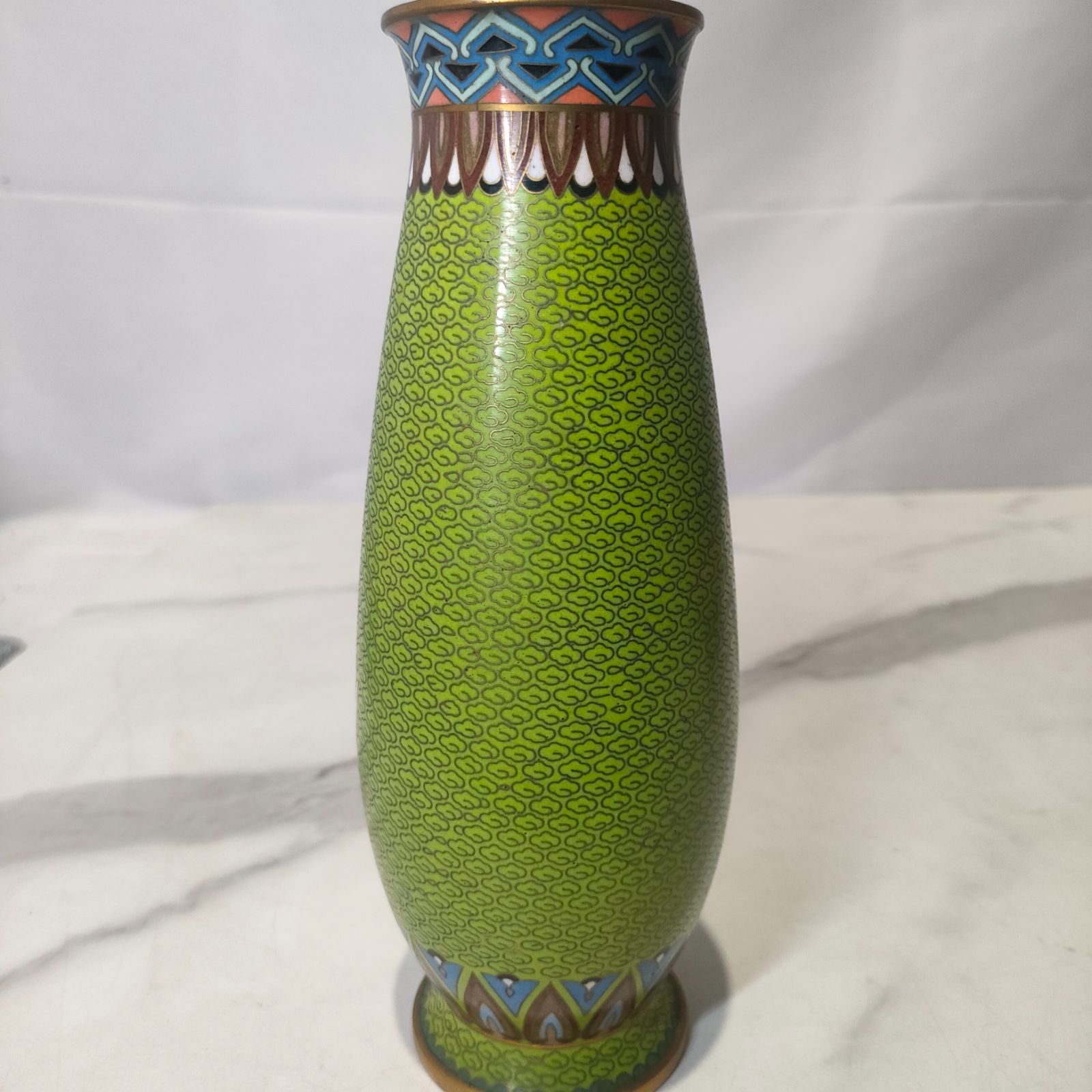 1【美品】 中国 七宝焼 花器 花瓶 インテリア 孔雀 景泰藍 時代物 年代 