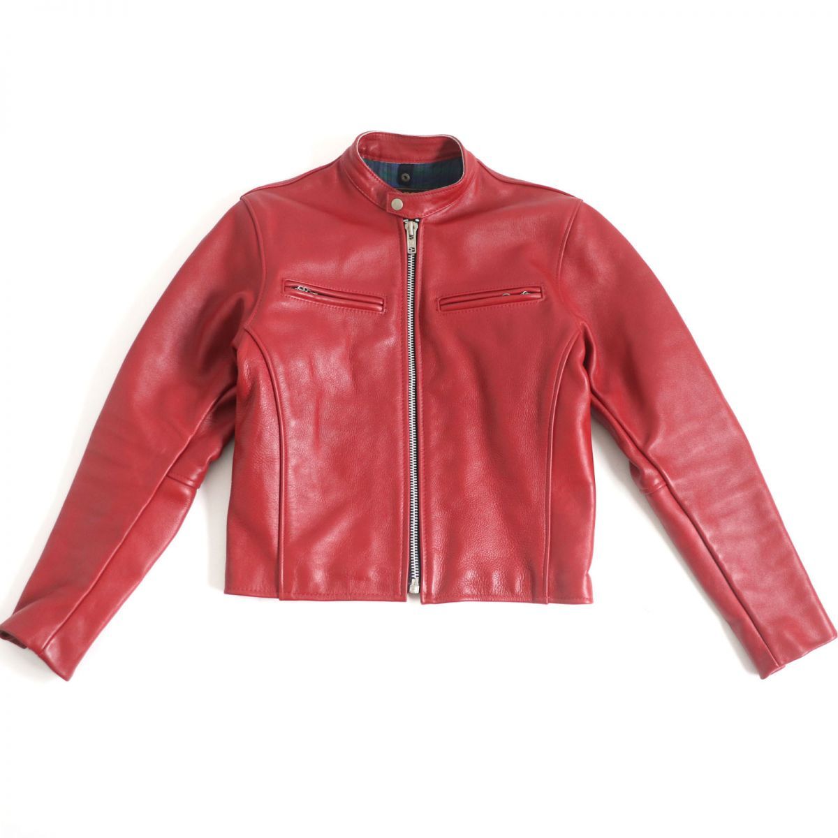 vanson バンソン レザーシングルライダースジャケット38 裏地チェック