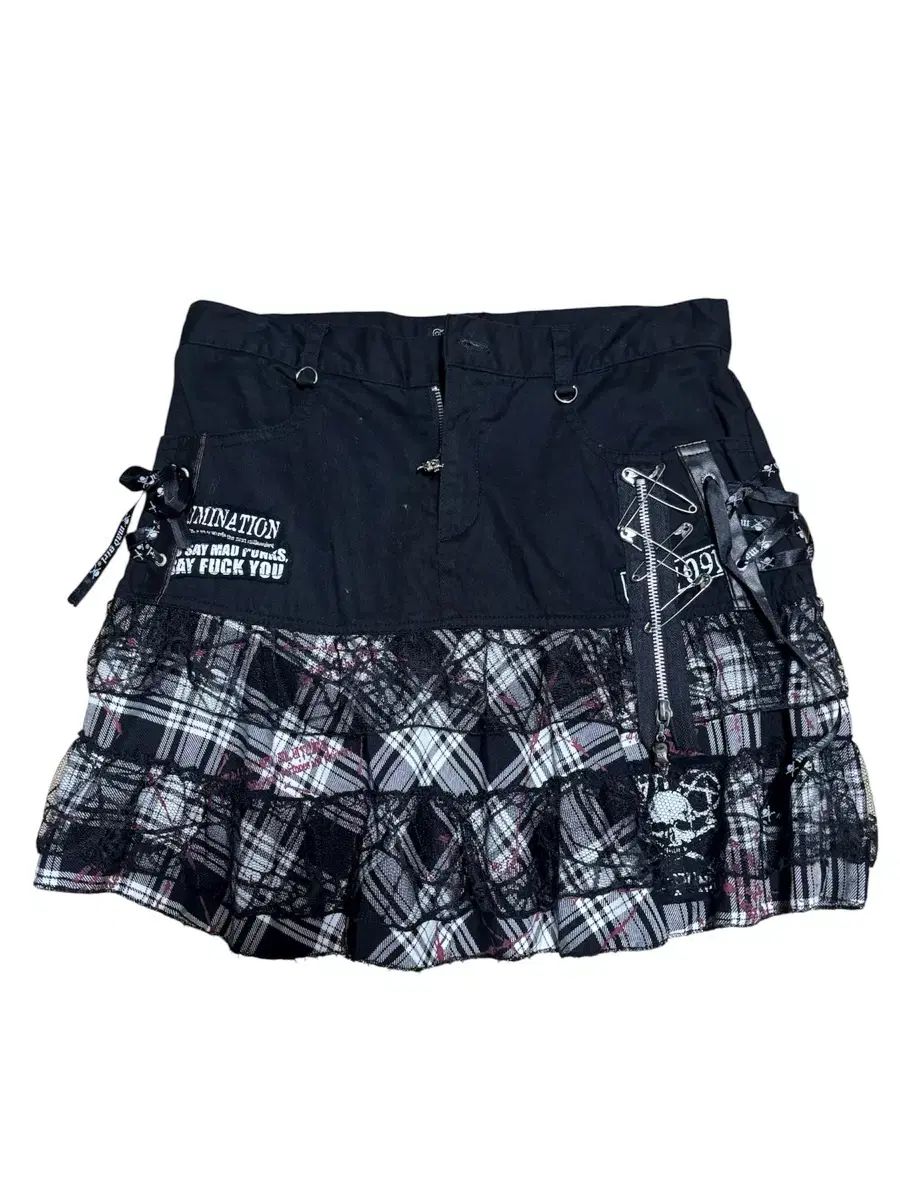 マッド パンク タータン チェック ポーチ スカート 黒