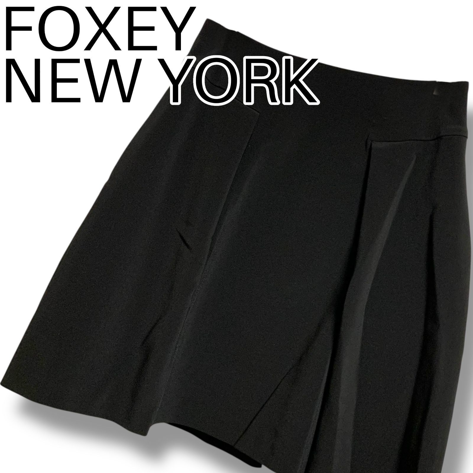 FOXEY NEW YORK フォクシーニューヨーク ブラック フ スカート プリーツ トリアセテート52 ポリエステル48 38 M レディース エレガント 35032-WASFT917 001131H