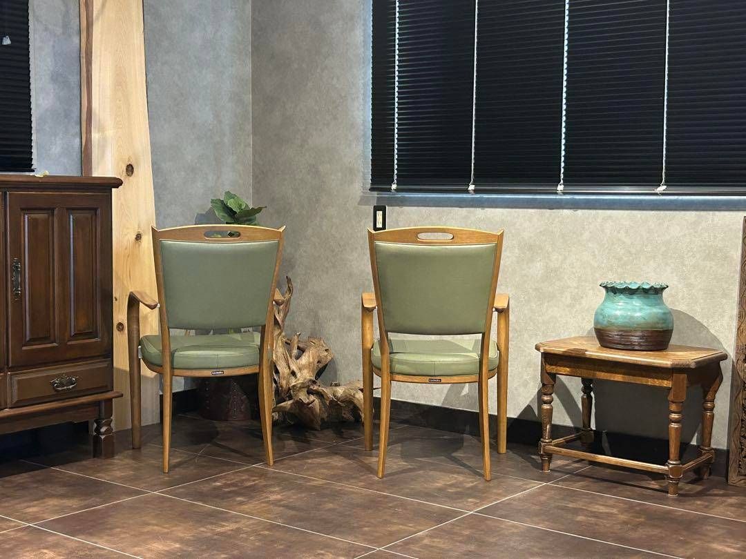 カリモク家具　karimoku アームチェア　グリーンレザー　ヴィンテージ　SZ カリモク家具 karimoku アームチェア グリーンレザー