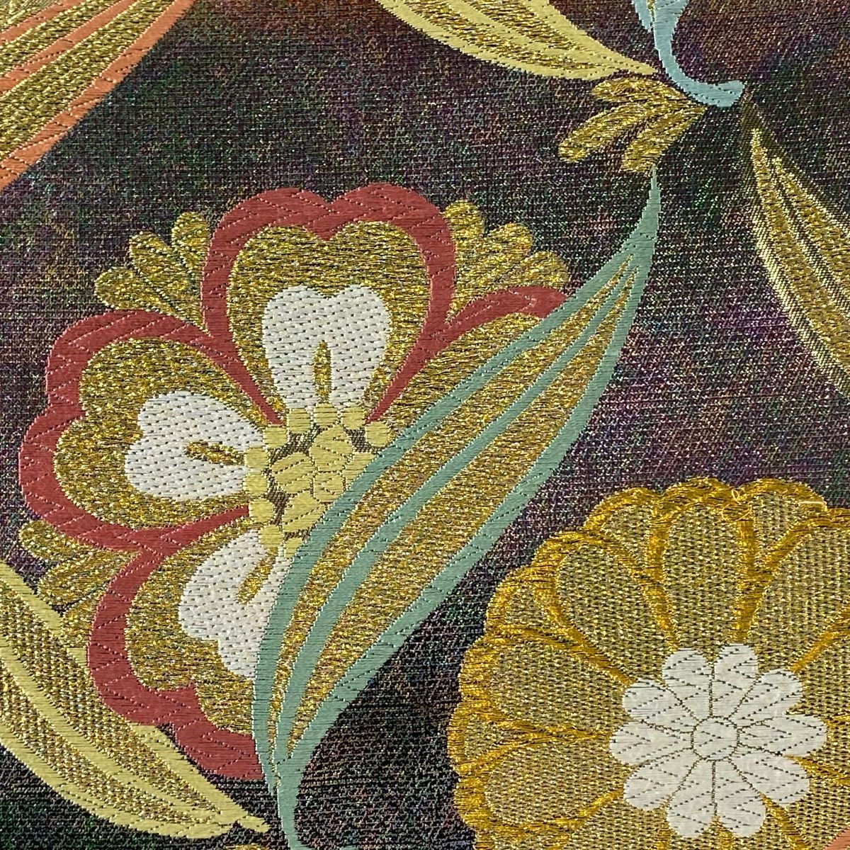 袋帯 美品 秀品 証紙 菊 桜 金銀糸 箔 赤紫 六通 正絹 【中古