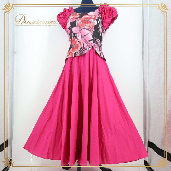 アビバーレ フラダンス衣装 ドレス【M】バラ 花柄 ピンク 光沢 チャイナ風 アビバーレ フラダンス衣装 ドレス【M】バラ 花柄 ピンク 光沢