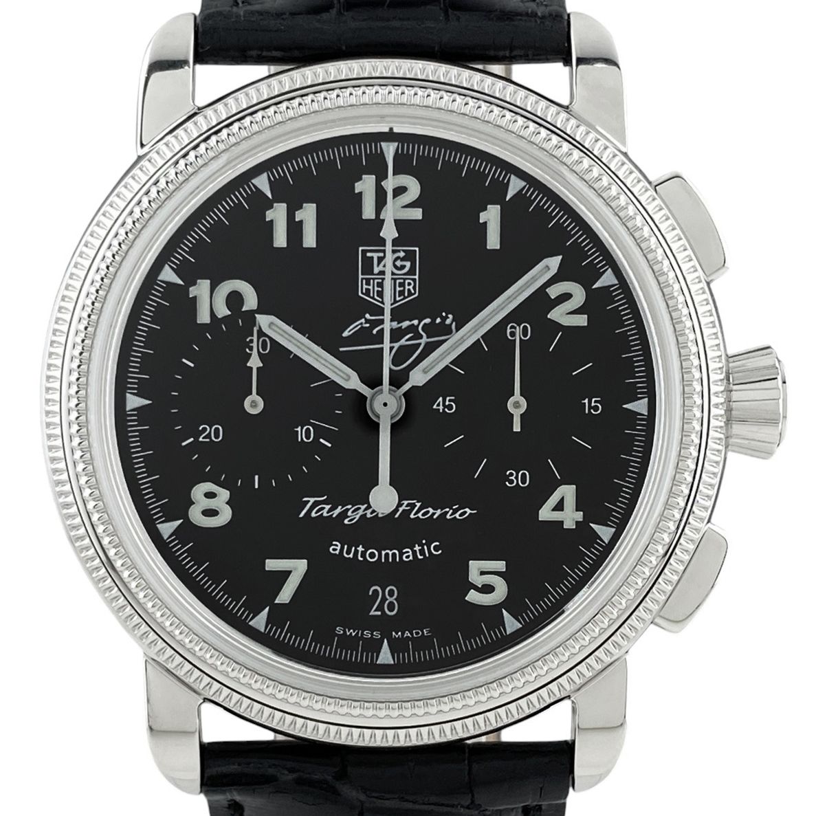 タグホイヤー TAG HEUER タルガ フローリオ ファン マヌエル ファンジオ 1957本 CX2113 腕時計 SS レザー 自動巻き ブラック メンズ