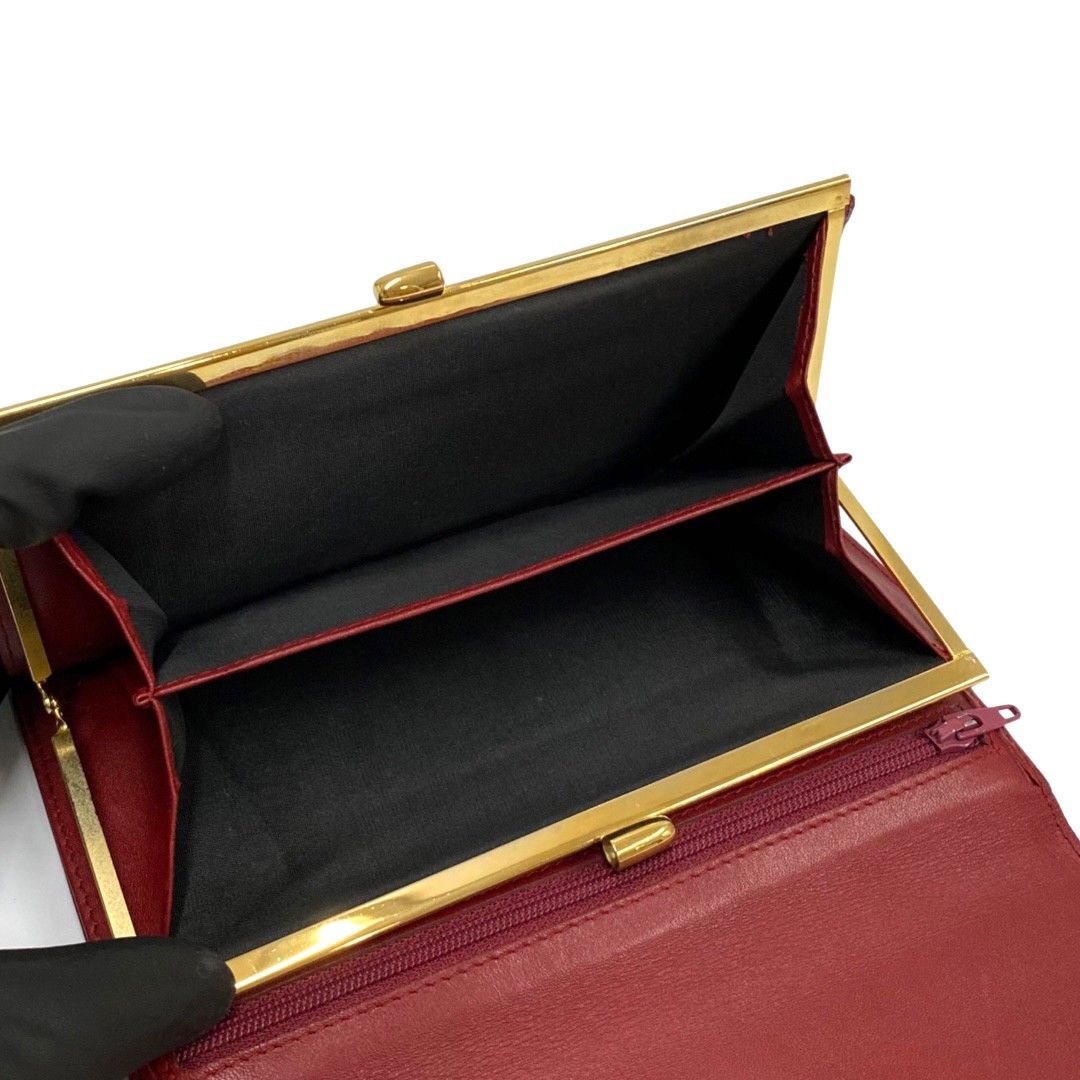 極 美品 Christian Dior ディオール トロッター 柄 ロゴ 金具 レザー 本革 がま口 二つ折り 長財布 ウォレット レッド 赤 31227