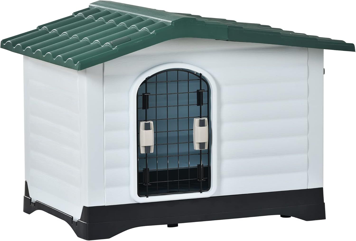 BTM 犬小屋 屋外用 犬舎 室外 中型犬用 大型犬用 ドア付き プラスチック製 ペットハウス オールシーズン 通気 日焼け対策 雨除け 水洗い 裏庭 室内 さびない 頑丈 グリーン