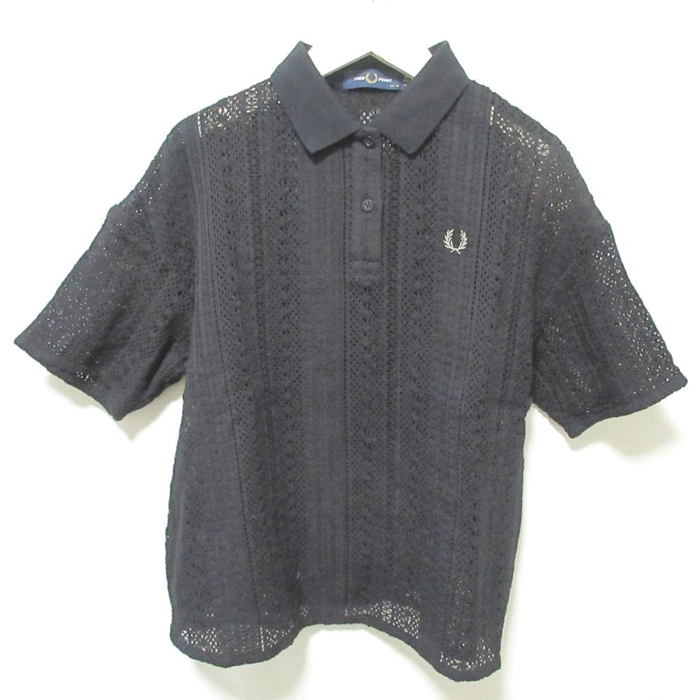 24SS FRED PERRY フレッドペリー Lace Polo Shirt コットンラッセルレースポロシャツ 半袖 カットソー G7134 UK10 ブラック レディース 古着
