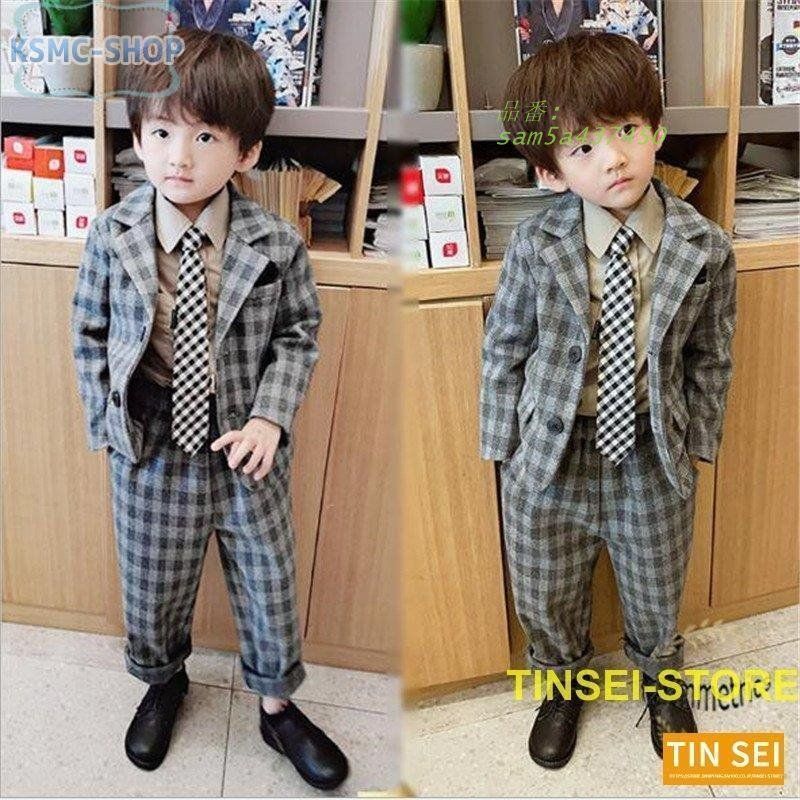 キッズスーツ 2点セット チェック柄 タキシードスーツ 男の子スーツ おしゃれ 卒園式入園式 上下セット フォーマル 結婚式 子供服 男児 発表会 ジュニア 入学式 am5a437450
