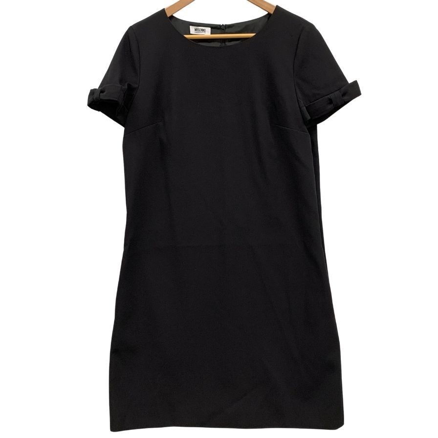 Moschino ブラック リボンプリント 半袖ワンピース モスキーノ チープ アンド シック 半袖 ワンピース 袖リボン