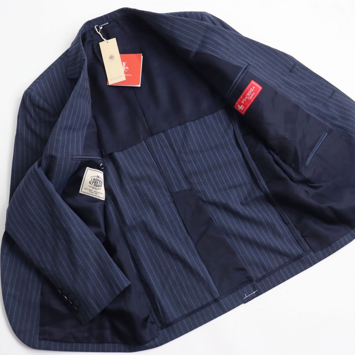 未使用品▼定価143000円 J.PRESS ジェイプレス ストライプ柄 PIACENZA社製生地使用 ウール×シルク シングルスーツ グレージュ 36L 正規品