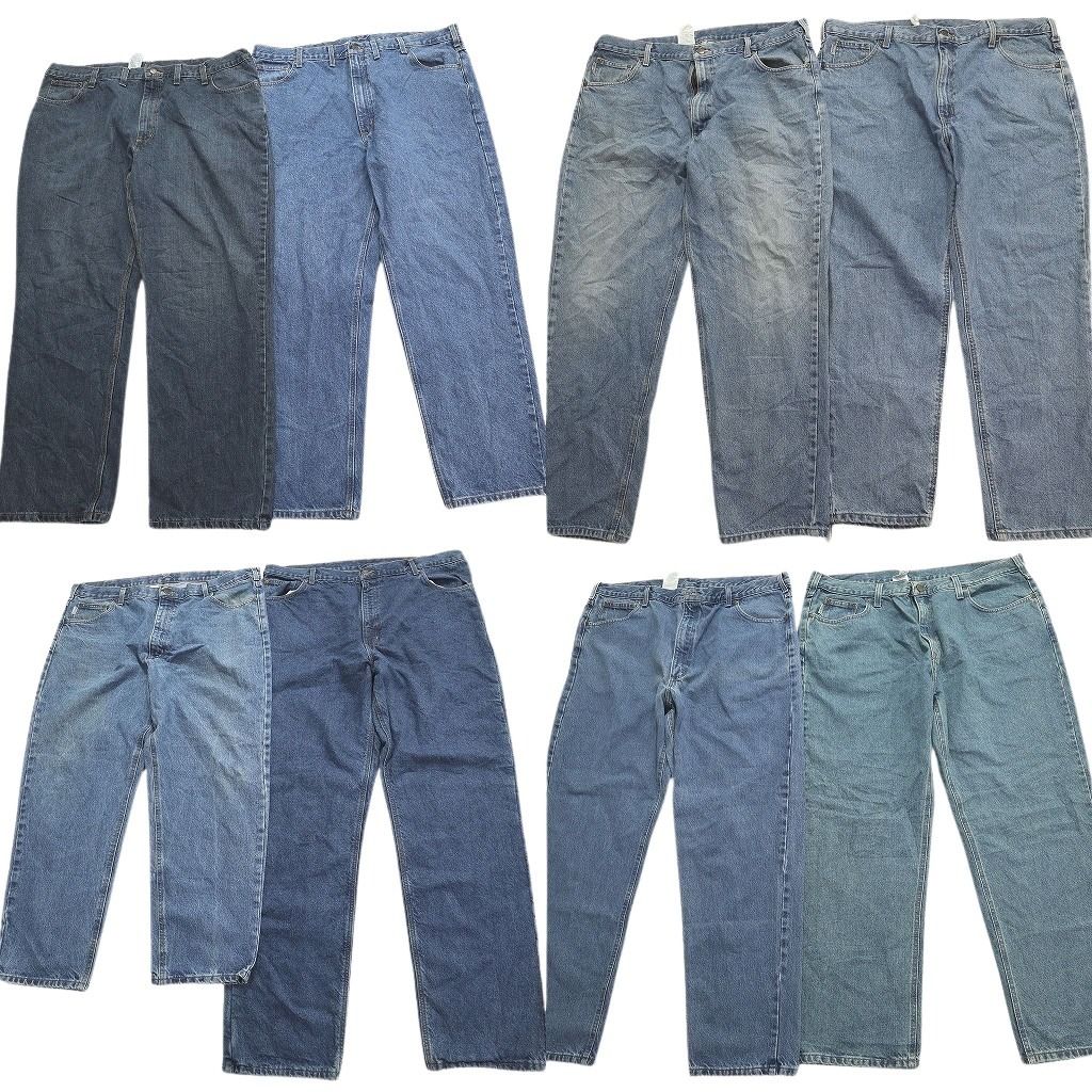 古着卸 まとめ売り カーハート デニム パンツ 8枚セット (メンズ 42 /44 ) インディゴ ブルーデニム 濃紺 ブランドロゴ MQ4507
