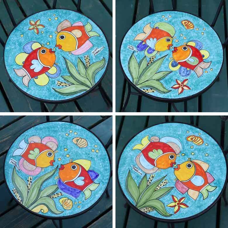 イタリア テーブルセット 魚 ガーデンテーブル チェア 5点セット 100cm