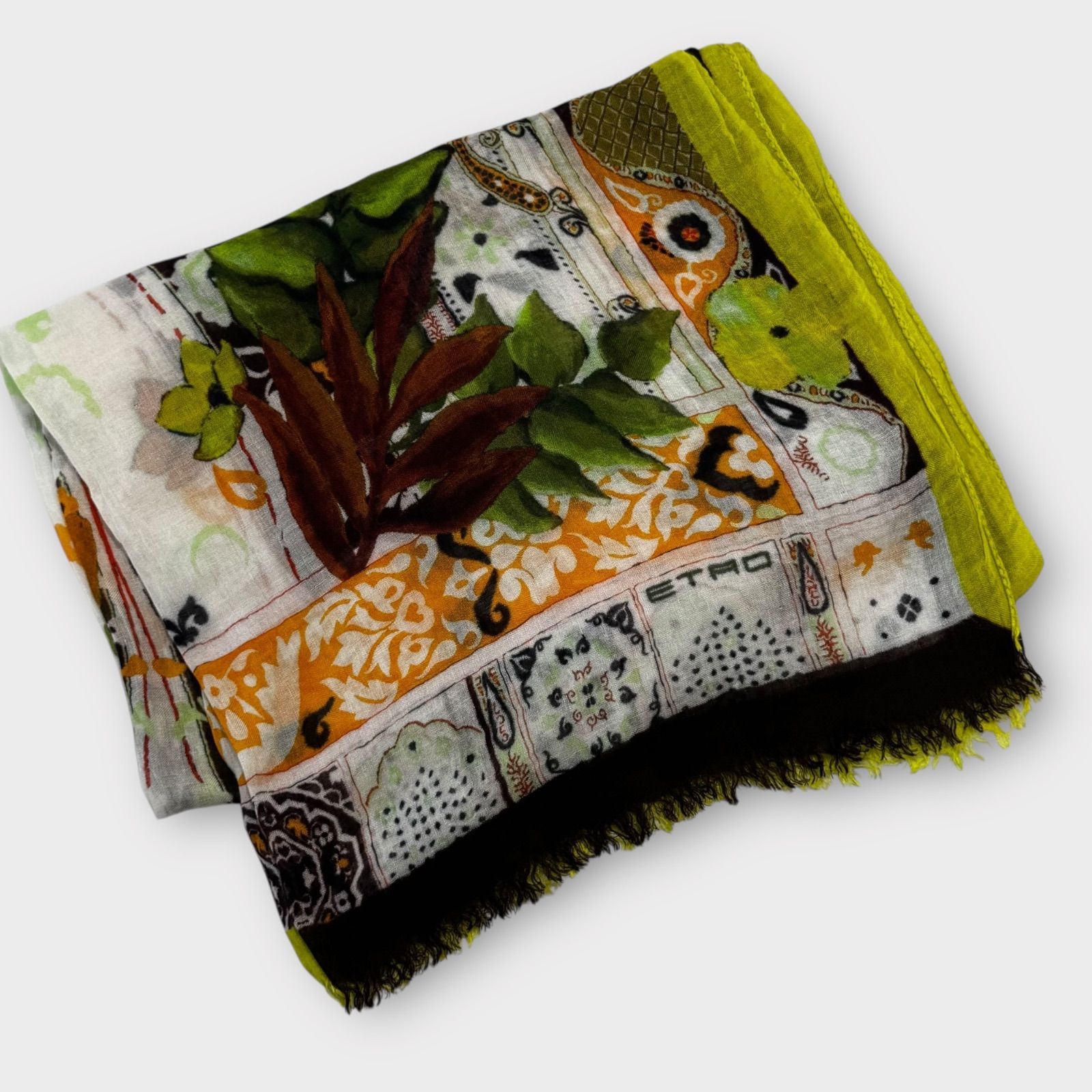 こはるです！ETRO エトロ シルク100% ペイズリー柄 ボタニカル 超美品！ETRO エトロ ストール ボタニカル ペイズリー リネン混