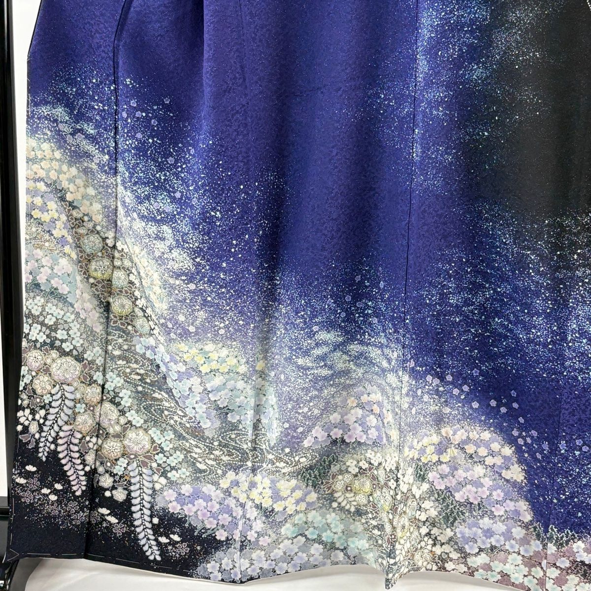 正絹　袷　訪問着　一つ紋　花　流水　金糸　濃紫　トール　裄66.5　しつけ付き 訪問着 袷 着物 正絹 濃紫 三日月 すすき 楓 フォーマル 新古品