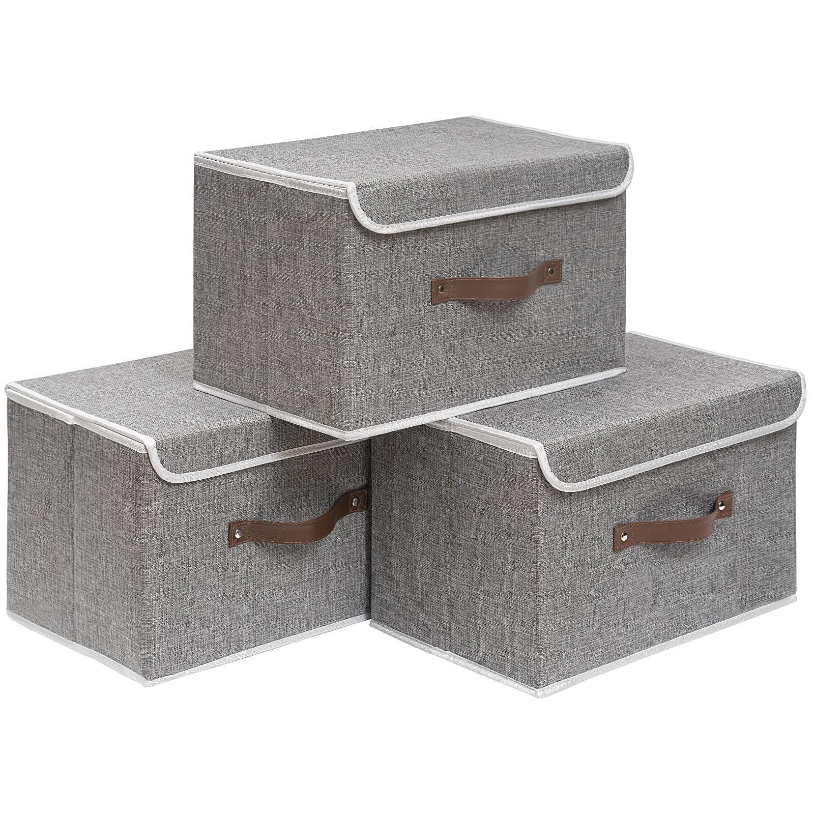 【在庫処分】33x23x20cm) 無臭（グレー 防湿 防塵 収納 雑誌 衣類 収納ケースおもちゃ 衣類収納ボックス折りたたみ式 ふた付き大容量 収納ボックス3個組収納ケース OUTBROS