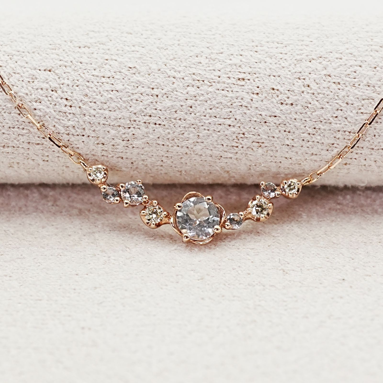【美品】4℃ K10ゴールド ネックレス 美品 4℃ マルチストーン K10 ネックレス ピンクゴールド/25