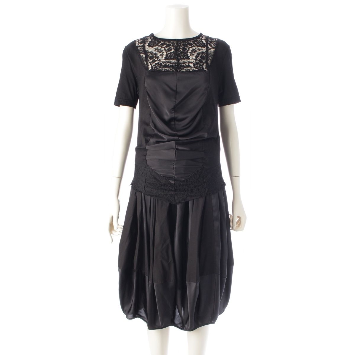 ジュンヤワタナベコムデギャルソン 09年 コットン レース 変形 ブラウス スカートセットアップ ブラック ‐