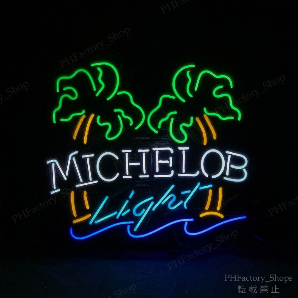 Michelob ネオン管 Palm Tree ネオンライト ネオンサイン ビール バー インテリア ガラスネオンサイン 壁装飾 室内装飾 店舗装飾 48x38cm A333