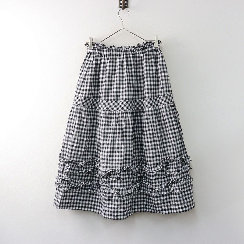 2025SS ジェーンマープル Jane Marple シャーリングギンガムティアードスカート M ブラック フリル フ ゴム 2400014623376
