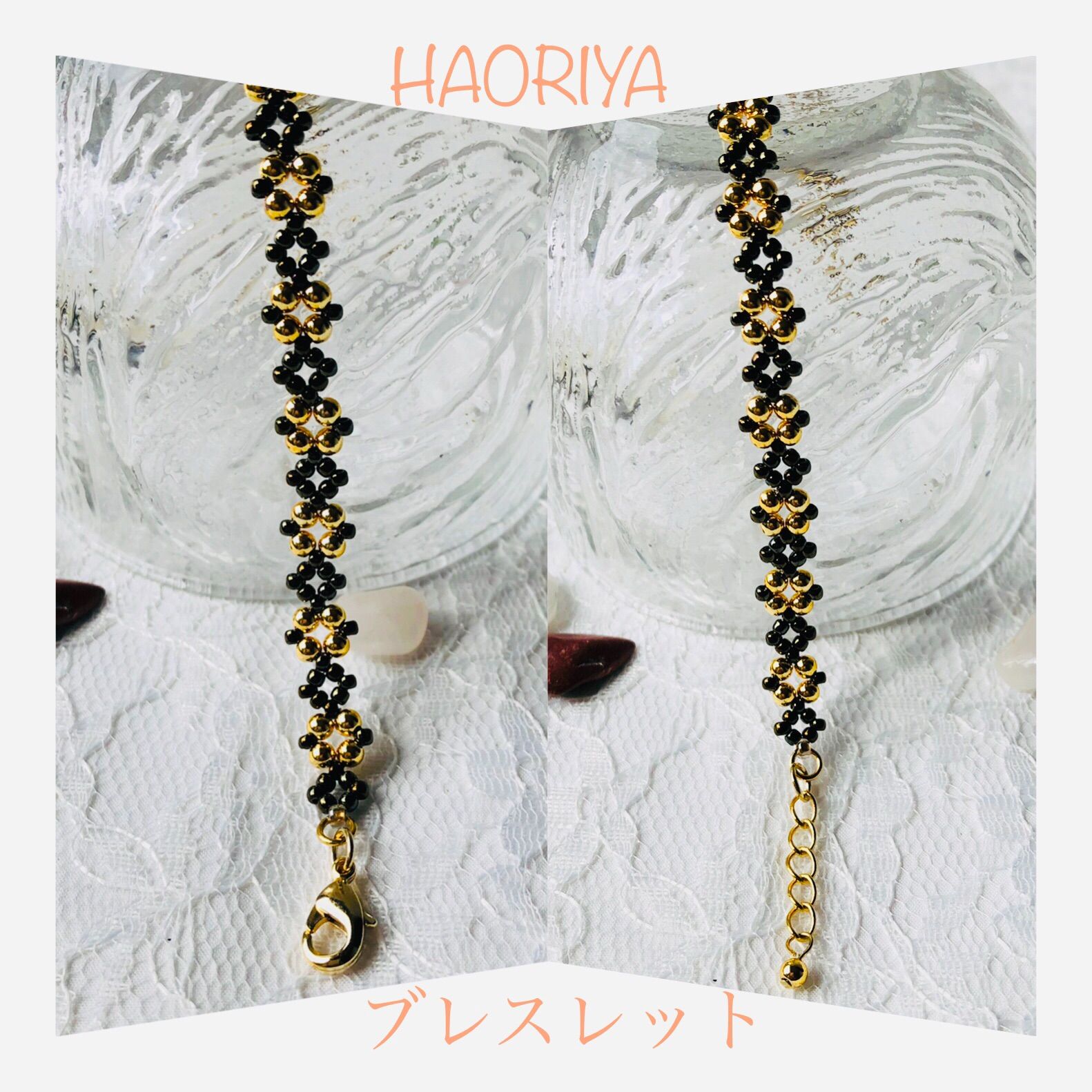 ビーズステッチブレスレット ピアス2点セット ハンドメイド