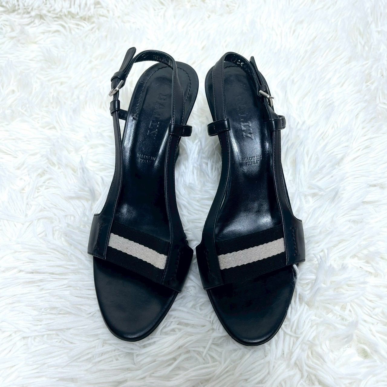 本物バリーBALLY本革レザーヒールストラップサンダルパンプスシューズ靴レディース22cmイタリア製35黒ブラック