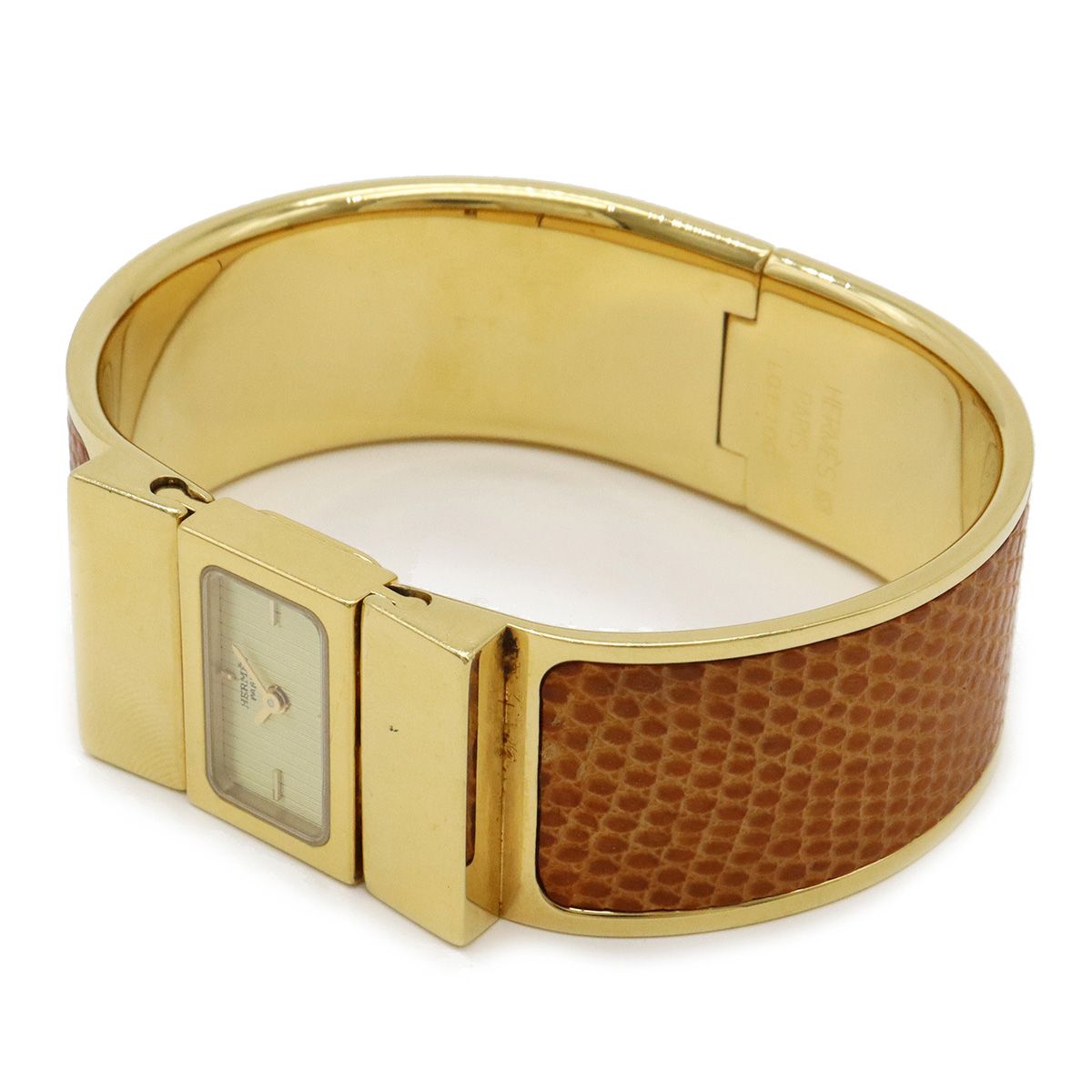 HERMES エルメス ロケ ゴールド文字盤 バングル リザード GP