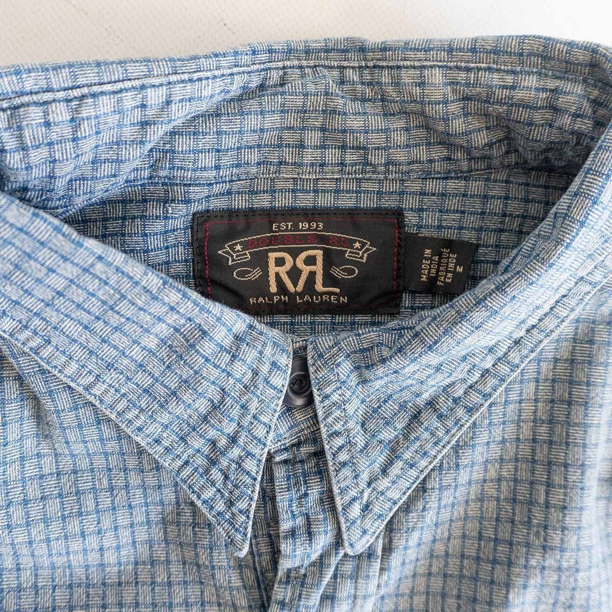 美品】RRL 【INDIGO CHECK PULLOVER WORK SHIRTS】Ｍ プルオーバー